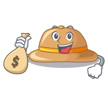 Maskot vektör illüstrasyon izole para çantası mantar şapka ile