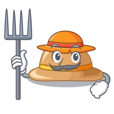 Maskot vektör illüstrasyon izole Çiftçi mantar şapka