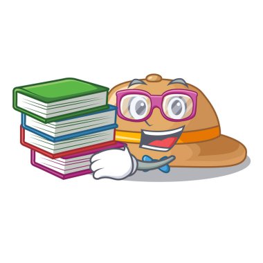 Öğrenci kitap mantar şapka bir karikatür tarzı vecto resimde ile