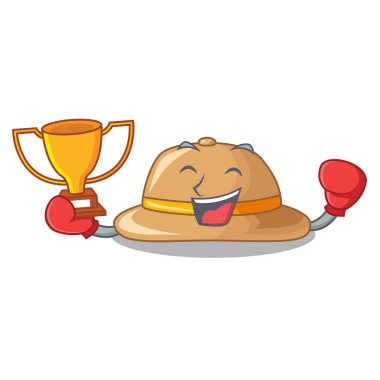 Kazanan mantar şapka bir karikatür tarzı vecto resimde boks