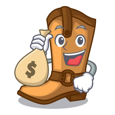 Para çantası kovboy çizmeleri ile şekil karikatür vektör çizim