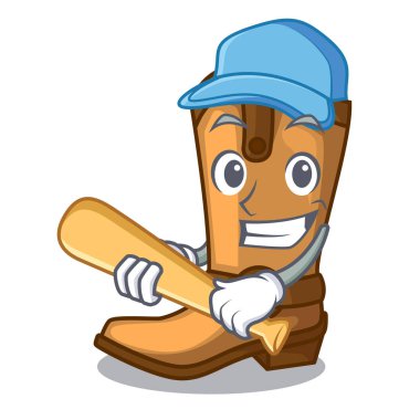 Beyzbol kovboy çizmeleri şekli çizgi film vektör çizim oynarken