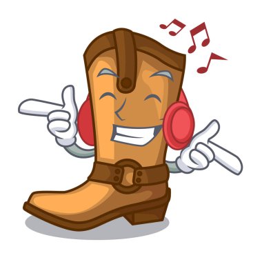 Müzik eski kovboy çizmeli şekil karakter vektör çizim dinleme