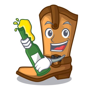 Bira ile deri kovboy çizme şekil karikatür komik vektör çizim