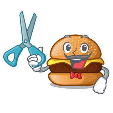 Kuaför peynirli burger bir maskot vektör illüstrasyon izole