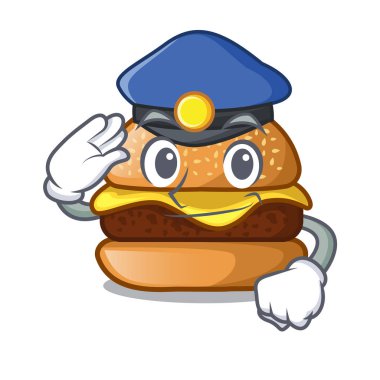 Polis peynirli burger bir maskot vektör illüstrasyon izole