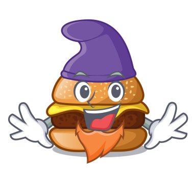 Elf peynirli burger bir maskot vektör illüstrasyon izole