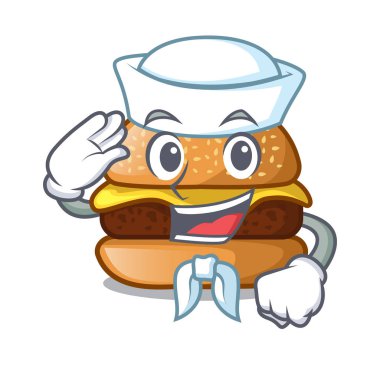 Denizci peynirli burger bir maskot vektör illüstrasyon izole