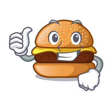 Başparmak yukarıya peynir lezzetli burger karakter tablo vektör çizim