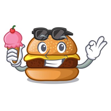 Dondurma peynir lezzetli hamburger ile karakter tablo vektör çizim üzerinde