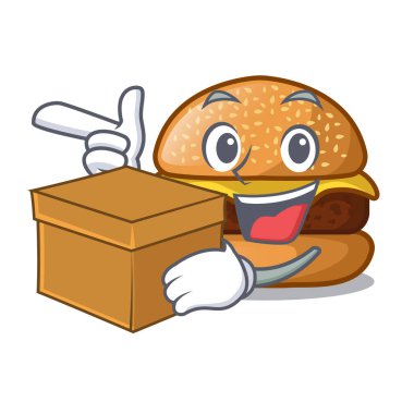 Kutu peynir lezzetli hamburger ile karakter tablo vektör çizim üzerinde