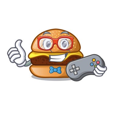 Plaka karikatür vektör çizim üzerinde bulunan oyun peynirli burger