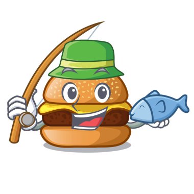 Peynirli hamburger plaka karikatür vektör çizim üzerinde bulunan balık tutma