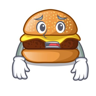 Plaka karikatür vektör çizim üzerinde bulunan korkuyor peynirli burger