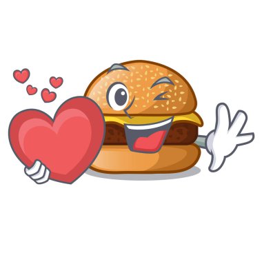 Plaka karikatür vektör çizim üzerinde yer alan kalp peynirli hamburger ile