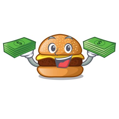 Plaka karikatür vektör çizim üzerinde bulunan para peynirli hamburger ile