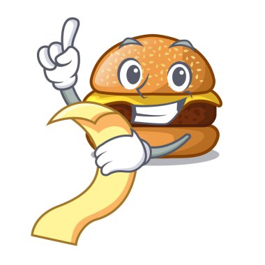 Plaka karikatür vektör çizim üzerinde bulunan menü peynirli hamburger ile