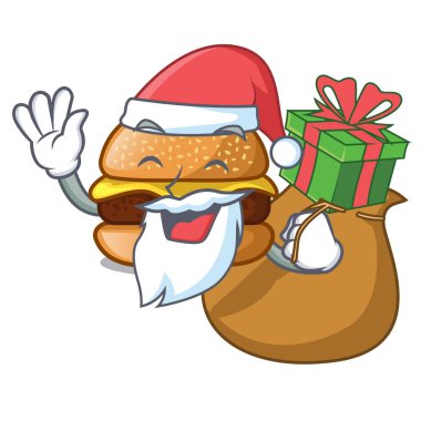 Noel Baba hediye hamburger ile karikatür peynir toping vektör çizim ile