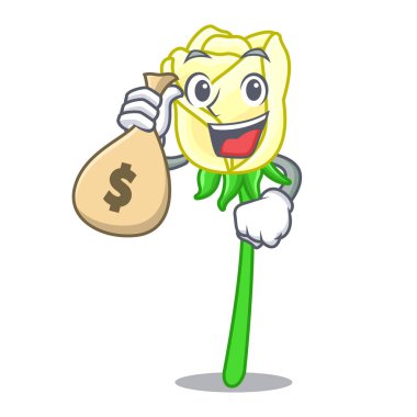 Para çantası ile şekil karikatür vektör çizim içinde beyaz gül
