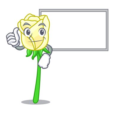 Şeklin çizgi film vektör çizim içinde başparmak yukarıya ile tahta beyaz gül