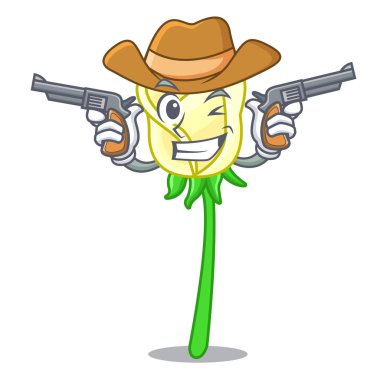 Şeklin çizgi film vektör çizim kovboy beyaz gül