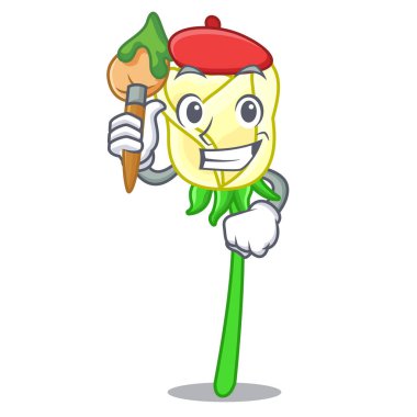 Şeklin çizgi film vektör çizim içinde sanatçı beyaz gül