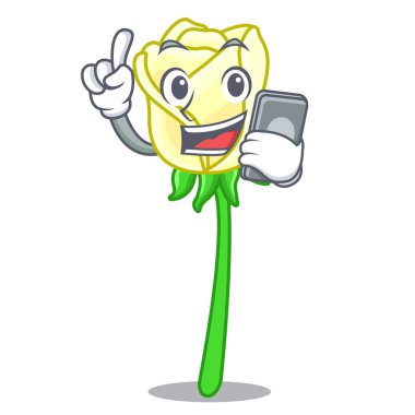 Telefon ile şekil karikatür vektör çizim içinde beyaz gül