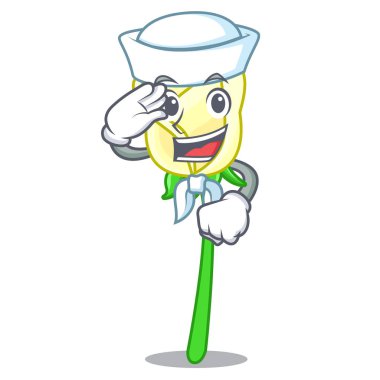 Şeklin çizgi film vektör çizim içinde denizci beyaz gül