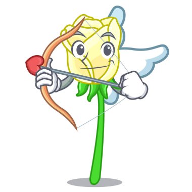 Şeklin çizgi film vektör çizim içinde aşk tanrısı beyaz gül