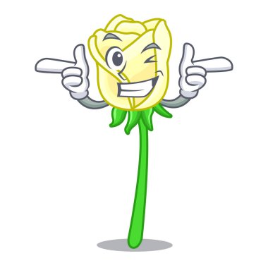 Beyaz gül maskot vektör illüstrasyon izole kırpma