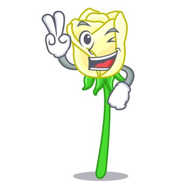 İki beyaz gül maskot vektör illüstrasyon izole parmak