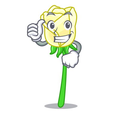 Beyaz gül maskot vektör illüstrasyon izole yaşasın