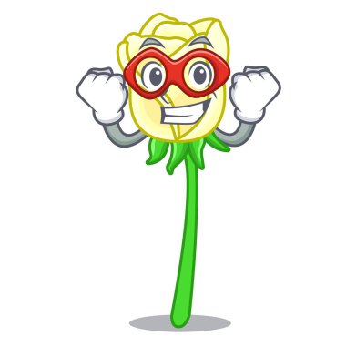 Süper kahraman beyaz gül maskot vektör illüstrasyon izole