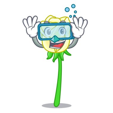 Beyaz gül maskot vektör illüstrasyon izole dalış