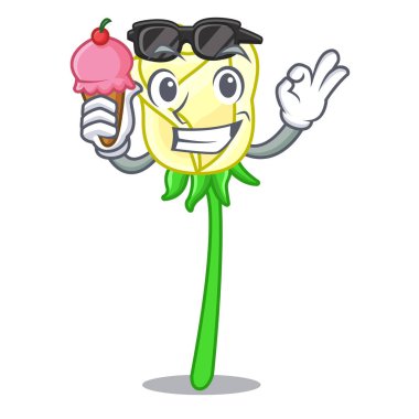 Maskot vektör illüstrasyon izole dondurma beyaz gül ile