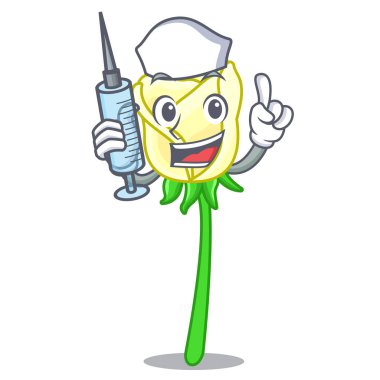 Maskot vektör illüstrasyon izole hemşire beyaz gül