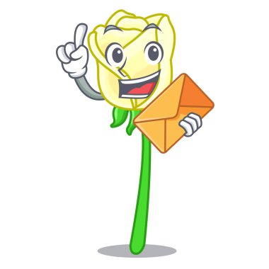 Maskot vektör illüstrasyon izole zarf beyaz gül ile