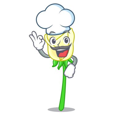 Maskot vektör illüstrasyon izole Şef beyaz gül