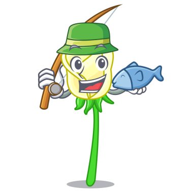 Üzerinde karakter tablo vektör çizim balıkçılık beyaz gül