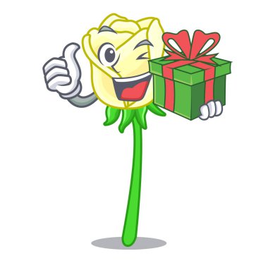 Hediye ile üzerinde karakter tablo vektör çizim beyaz gül