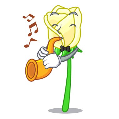 Trompet ile üzerinde karakter tablo vektör çizim beyaz gül