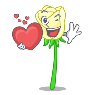 Kalp ile üzerinde karakter tablo vektör çizim beyaz gül