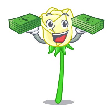 Para ile üzerinde karakter tablo vektör çizim beyaz gül