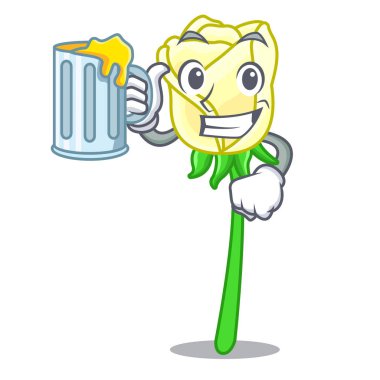 Suyu ile üzerinde karakter tablo vektör çizim beyaz gül