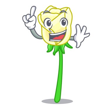 Güzel beyaz gül karikatür vektör çizim üzerinde parmak