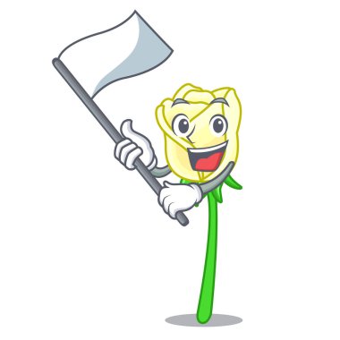 Bayrağı ile güzel beyaz çizgi film vektör çizim üzerinde yükseldi.