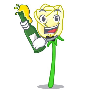 Bira ile güzel beyaz çizgi film vektör çizim üzerinde yükseldi.