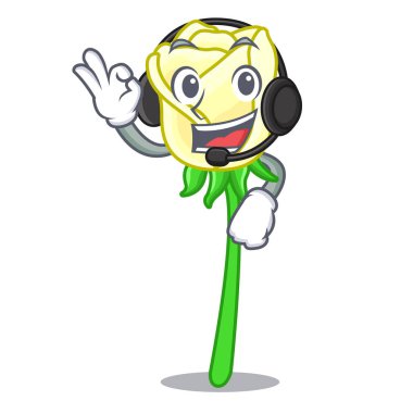 Kulaklık ile güzel beyaz çizgi film vektör çizim üzerinde yükseldi.