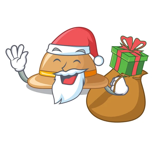 Santa Con Sombrero Corcho Regalo Una Ilustración Vecto Estilo Dibujos — Archivo Imágenes Vectoriales