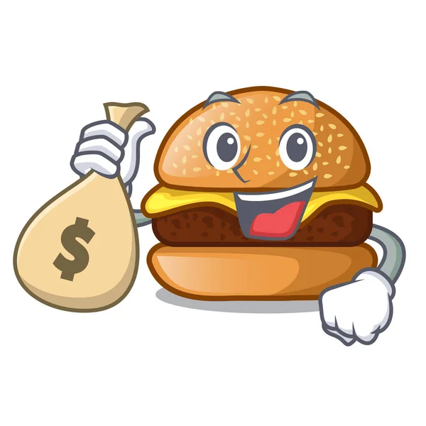 Money Bag Cheese Burger Isolated Mascot Vector Illustration — Stock Vector